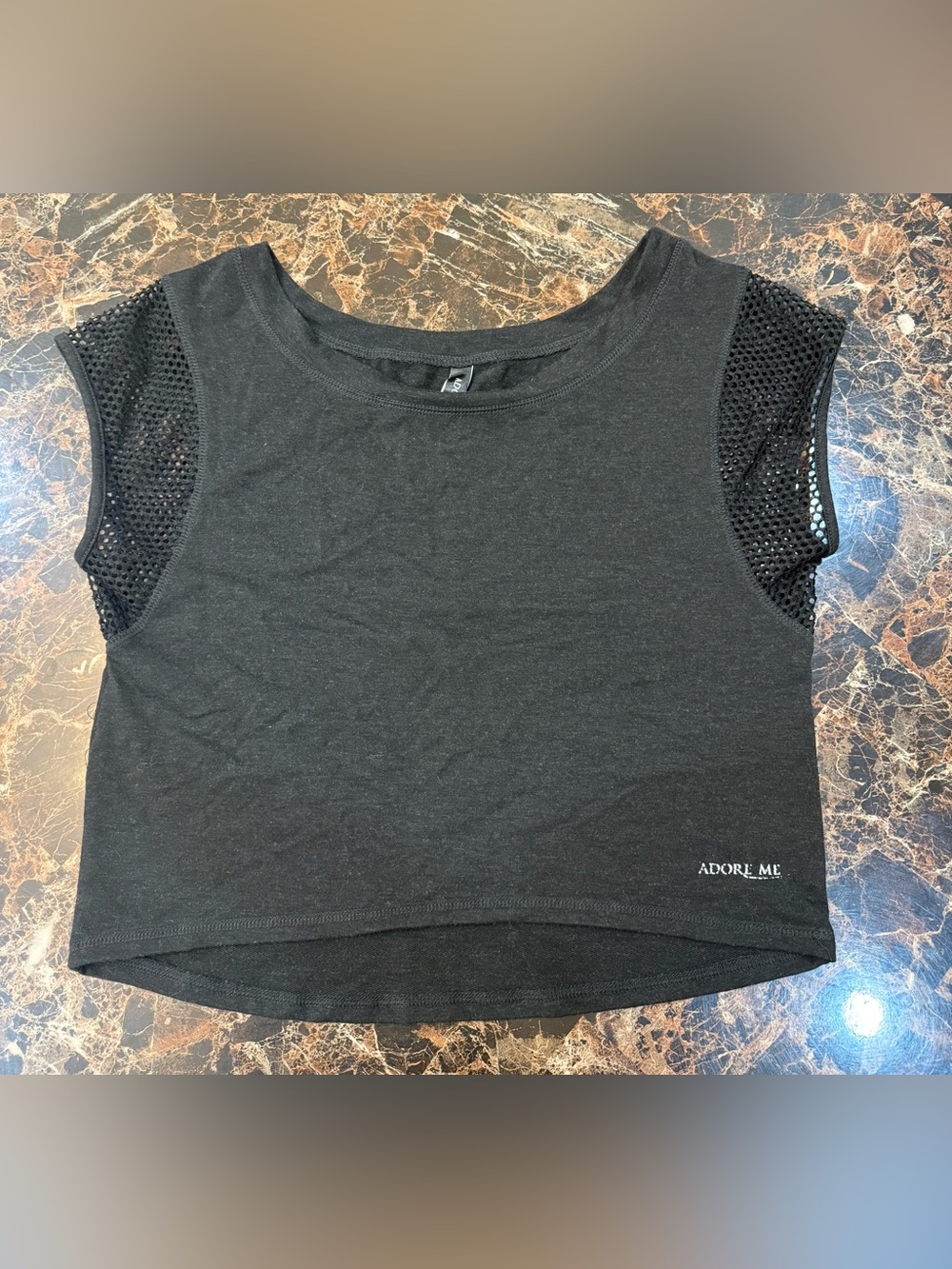 Adore Me Black Crop Top with Mesh Cap Sleeves
